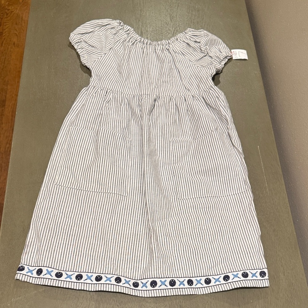 Handmade Striped Blue and White Kids Dress with Bowling Ball Hem size 7